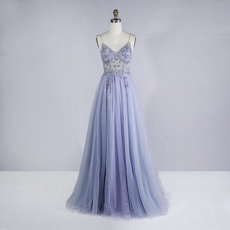 arwen&ajh مجموعة أروين التجارية 2024 Heavy Industry Beaded Crystal Ball Gown 2024 New Summer Strap Long Sexy Tulle V-neck Evening Gown