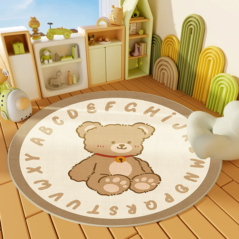 Cartoon Animal Round Crystal Velvet Carpet Easy To Take Care Of Bedroom Bedside Blanket Study Swivel Chair Non-slip Wear-resistant Carpet