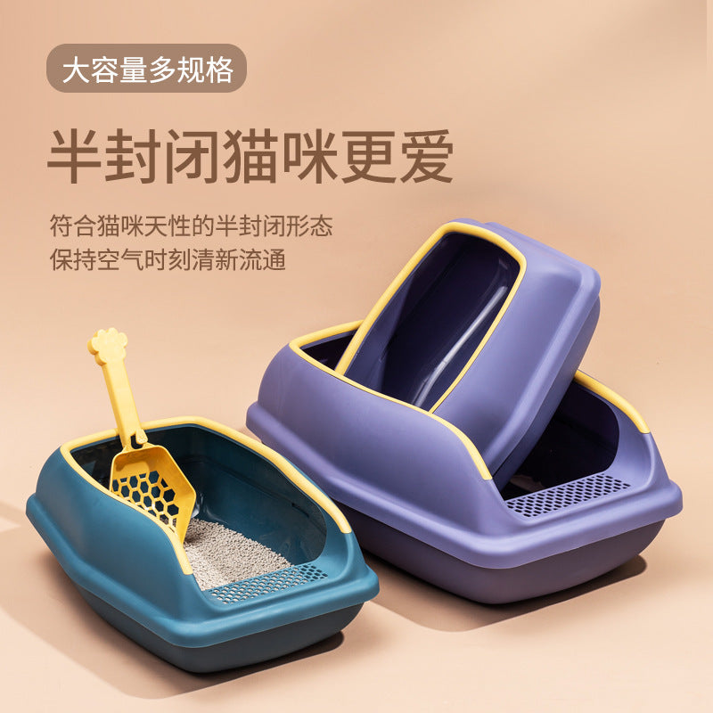 Cat Litter Box Anti-splash Cat Toilet Open Cat Litter Box Semi-closed Cat Nest With Cat Litter Shovel Pet Supplies