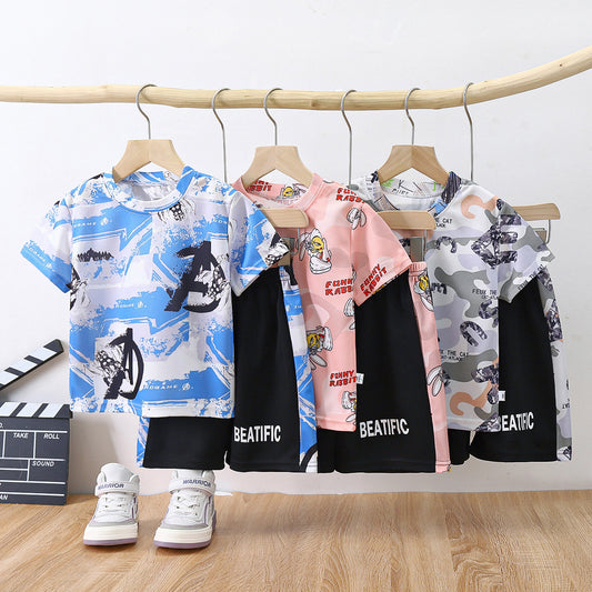 مجموعة اروين ARWEN&AJH GROUP Summer Children's Suit 2024 New Quick-drying Clothes Sportswear Boys Baby Camouflage T-shirt Two-piece Children's Clothing Wholesale