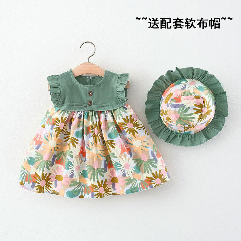 مجموعة اروين arwen&ajh group Girls' Dress 2024 Summer New Korean Style Floral Summer Dress Baby Styline Cotton Dress For Hat