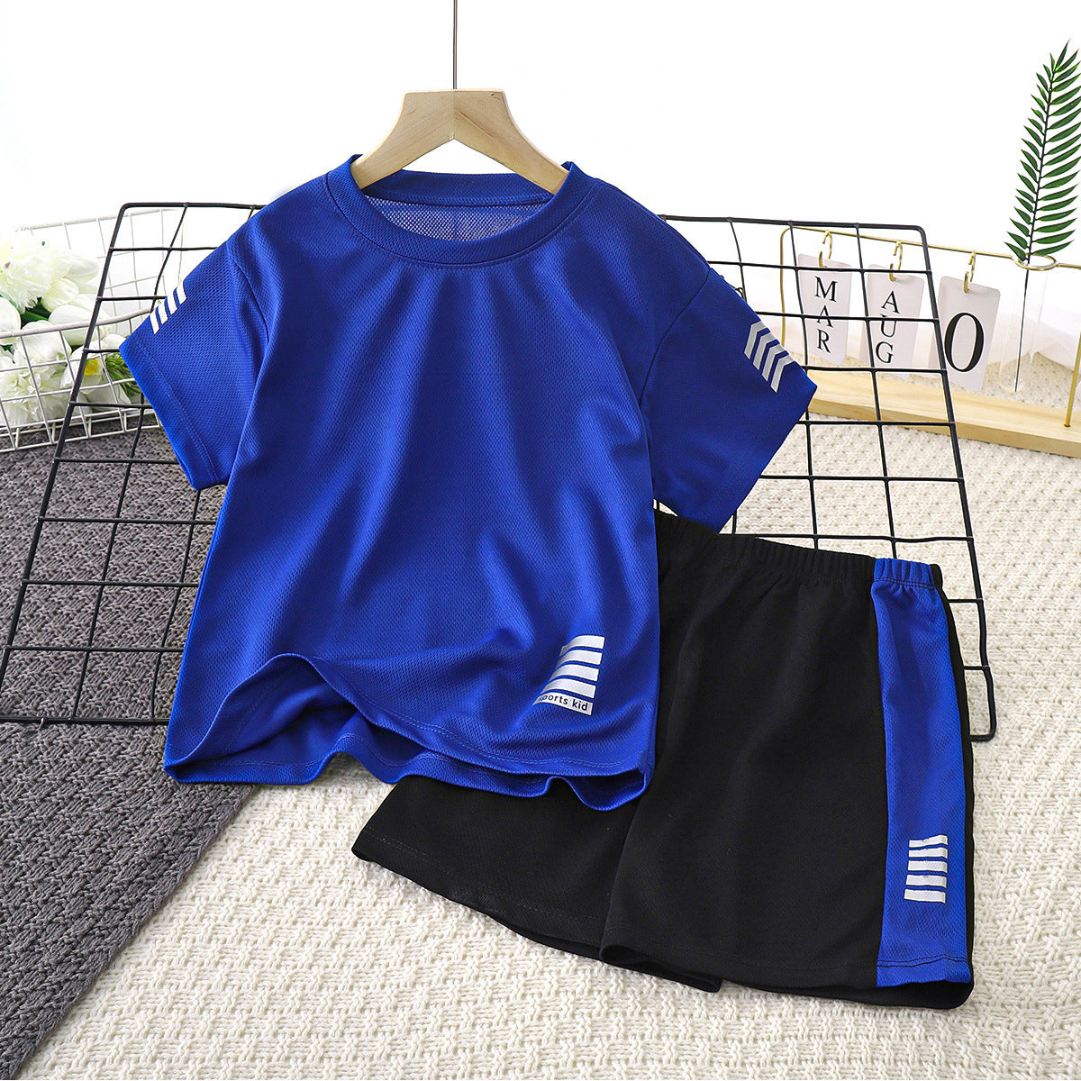 مجموعة اروين arwen&ajh group  Summer Children's Quick-drying Clothes Boy's Suit 2024 New Handsome Fashionable Middle And Big Children's Short-sleeved Summer Sports Two-piece Set