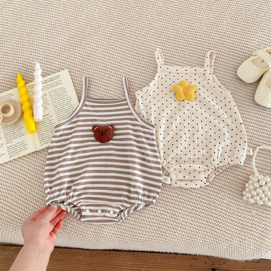 مجموعة اروين التجارية arwen&ajh group  Summer Korean Style Baby Sling Jumpsuit Male And Female Baby Cartoon Sleeveless Vest Romper Newborn Thin Romper