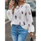 مجموعة اروين التجارية arwen&ajh group New Cross-border Amazon European And American Women&  V-neck Feather Printing Long Sleeve Loose T-shirt Women  Top