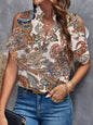 Women arwen&ajh مجموعة أروين التجارية 2024 2024 Summer New Printed V-neck Elegant Fashion Shoulder Sleeve Women arwen&ajh مجموعة أروين التجارية 2024 Top