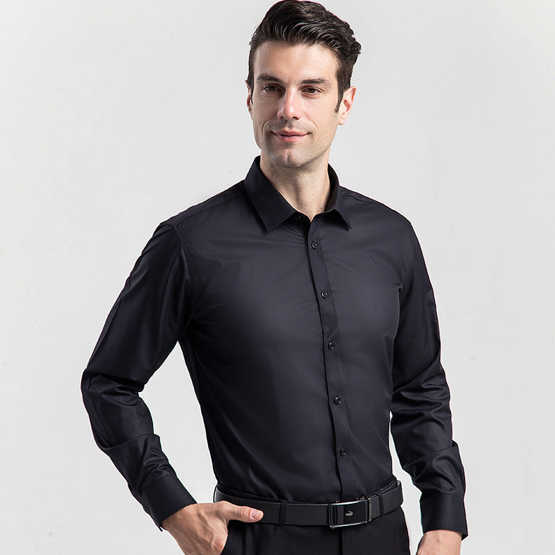 مجموعة أروين ARWEN& AJH GROUP 2024 New Bamboo Fiber Shirt Men's Business Business Wear Men's Long Sleeve Stretch Wrinkle Resistant Solid Color Dress Shirt