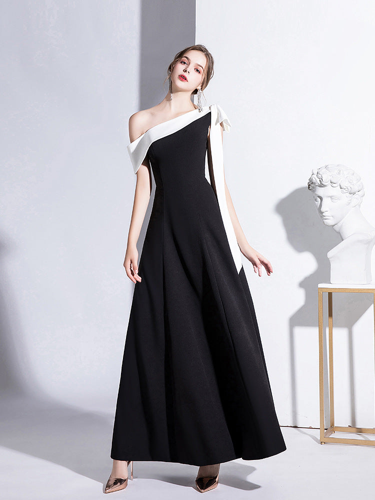 arwen&ajh مجموعة أروين التجارية 2024 Black Evening Dress Women's 2024 Summer New Arrival One-Shoulder Socialite Elegant Banquet Dress Slim Long Daily Dress