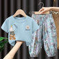 مجموعة اروين arwen&ajh group Girls' Suit 2024 Summer New Short-sleeved Children's Western Style Mosquito-proof Trousers Boys' Fashionable Two-piece Suit