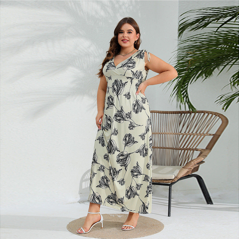 ARWEN&AJH GROUP مجموعة أروين 2024 Cross-border US Hot Selling 2024 New Elegant Western Style Plus Size Dress Sleeveless Chubby Girl Long Dress