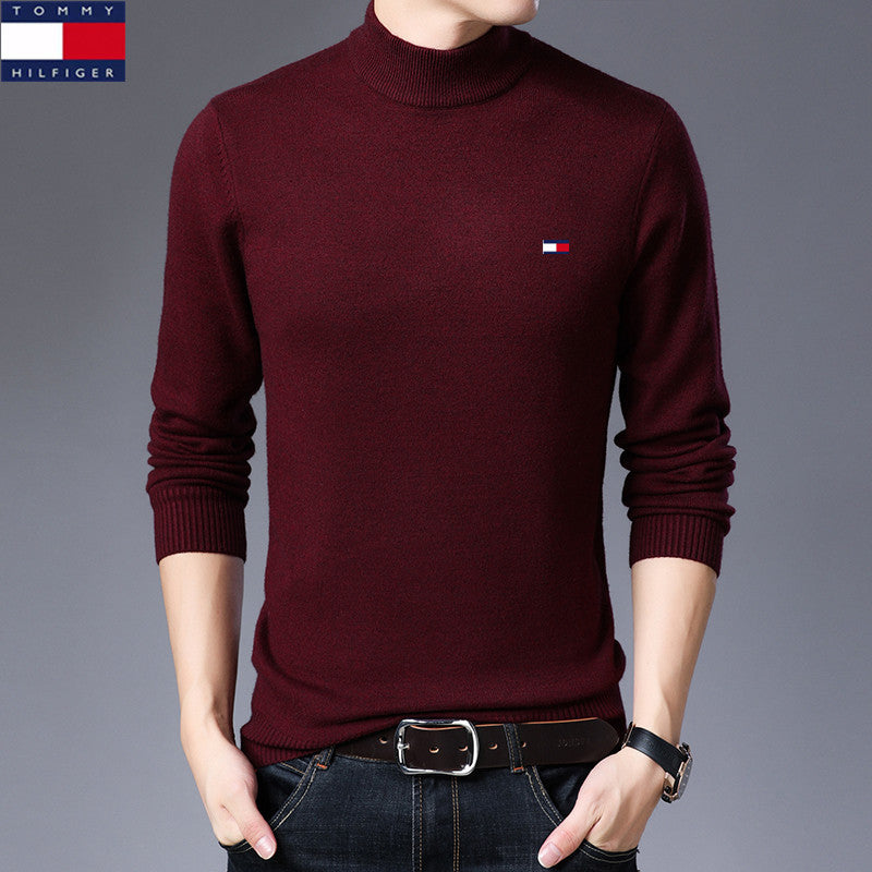 مجموعة أروين ARWEN& AJH GROUP 2024 New  American Genuine Goods Tommy Tommy Half Turtleneck Sweater Men's Knitted Men's Casual Autumn And Winter New Thickened Sweater Men