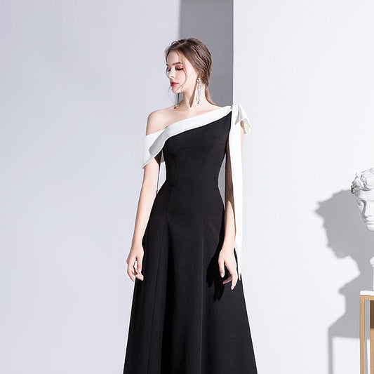 arwen&ajh مجموعة أروين التجارية 2024 Black Evening Dress Women's 2024 Summer New Arrival One-Shoulder Socialite Elegant Banquet Dress Slim Long Daily Dress