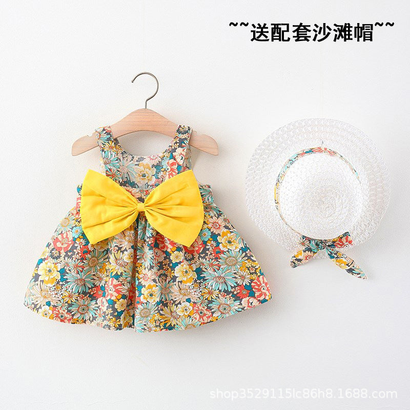 مجموعة اروين arwen&ajh group Girls' Dress 2024 Summer New Korean Style Floral Summer Dress Baby Styline Cotton Dress For Hat