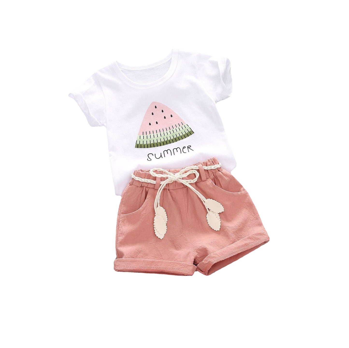 مجموعة اروين   ARWEN & AJH GROUP Summer Foreign Trade New Girls Crew Neck Short Sleeve Suit Female Baby Casual Shorts Two-piece set