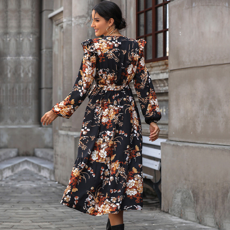 ARWEN&AJH GROUP مجموعة أروين 2024 New  Women&  Clothing European And American Printed Autumn Dress