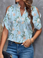 Women arwen&ajh مجموعة أروين التجارية 2024 2024 Summer New Printed V-neck Elegant Fashion Shoulder Sleeve Women arwen&ajh مجموعة أروين التجارية 2024 Top