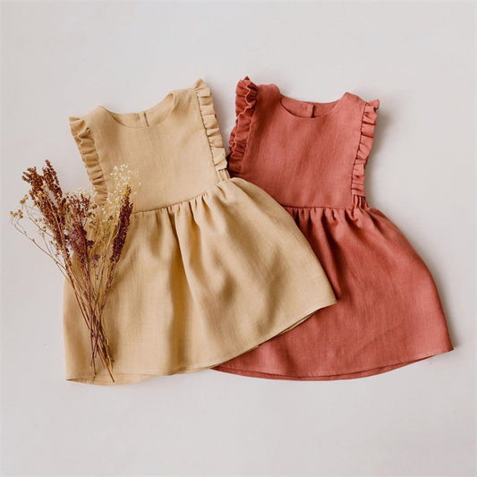 مجموعة اروين   ARWEN & AJH GROUP Girls Summer Dress Cotton Linen Sleeveless Vest Skirt Ins Hot Style Solid Color Apron Skirt Baby Clothes Girls Skirt