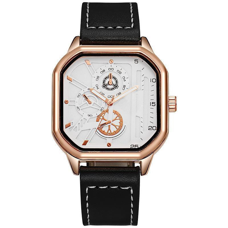 Men Quartz Watches Alloy Dial Business Men Watch PU Leather Strap Big Dial Square Sports Watch Cool Black Wristwatch for Man