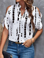 Women arwen&ajh مجموعة أروين التجارية 2024 2024 Summer New Printed V-neck Elegant Fashion Shoulder Sleeve Women arwen&ajh مجموعة أروين التجارية 2024 Top