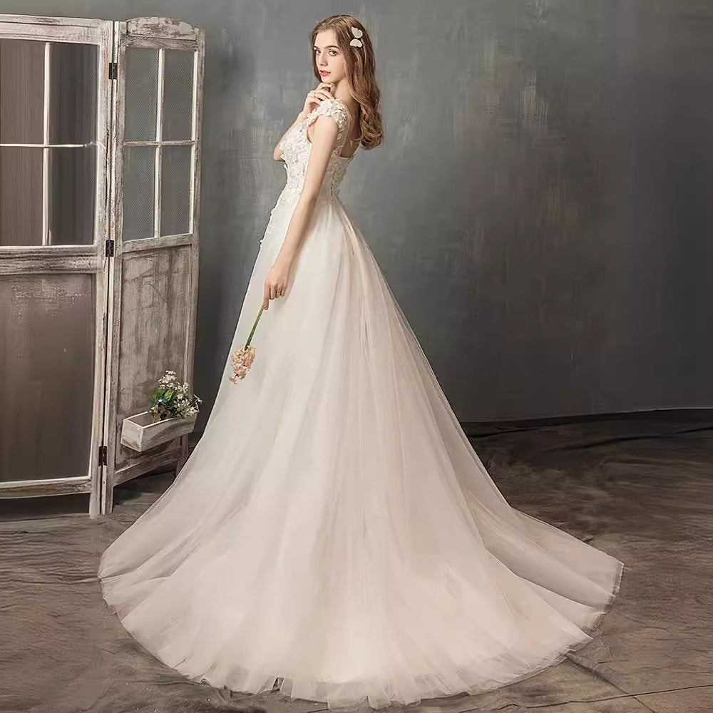 arwen&ajh مجموعة أروين التجارية Light Wedding Dress 2024 New Bride Fantasy French Flower Mori Style Dress Short Tail Super Fairy Simple