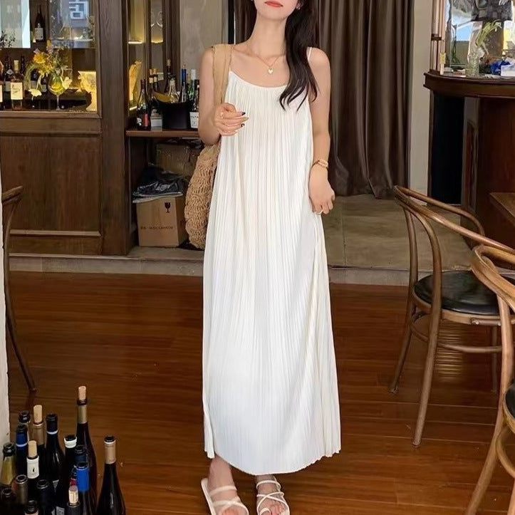 arwen&ajh مجموعة أروين التجارية 2024 Women's Pleated Slip Skirt For Summer 2024 High-end Elegant Slim-fit Dress Loose French Style Light Luxury Solid Color Long Skirt