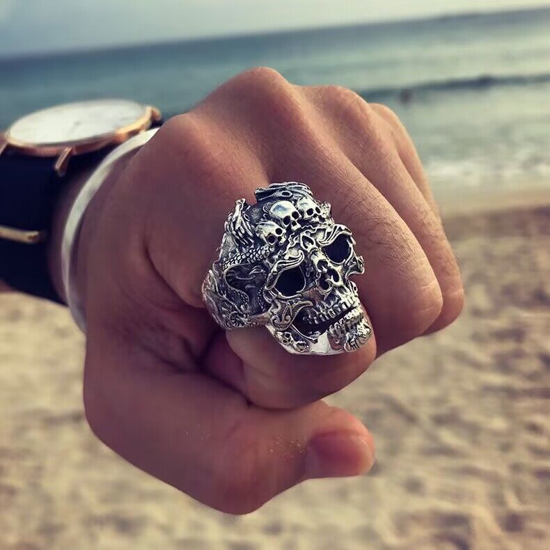 Cross-border Wish Hot Sale Jewelry Skull Ring Male Rock Gothic Punk Jewelry Ring Male Gift