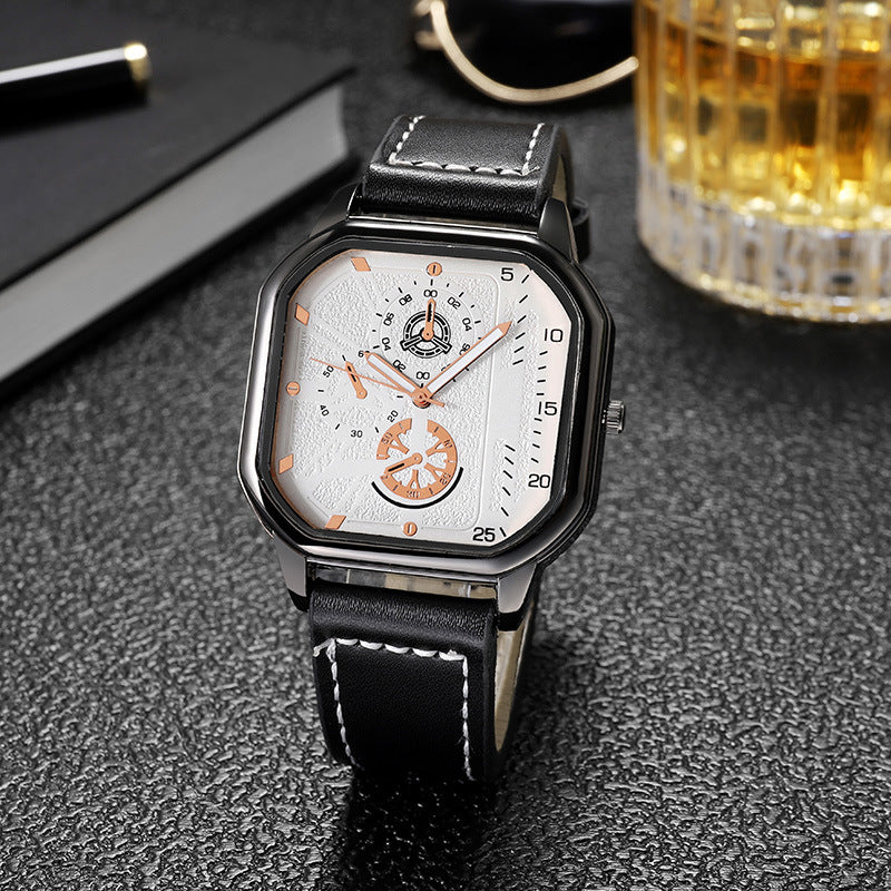 Men Quartz Watches Alloy Dial Business Men Watch PU Leather Strap Big Dial Square Sports Watch Cool Black Wristwatch for Man