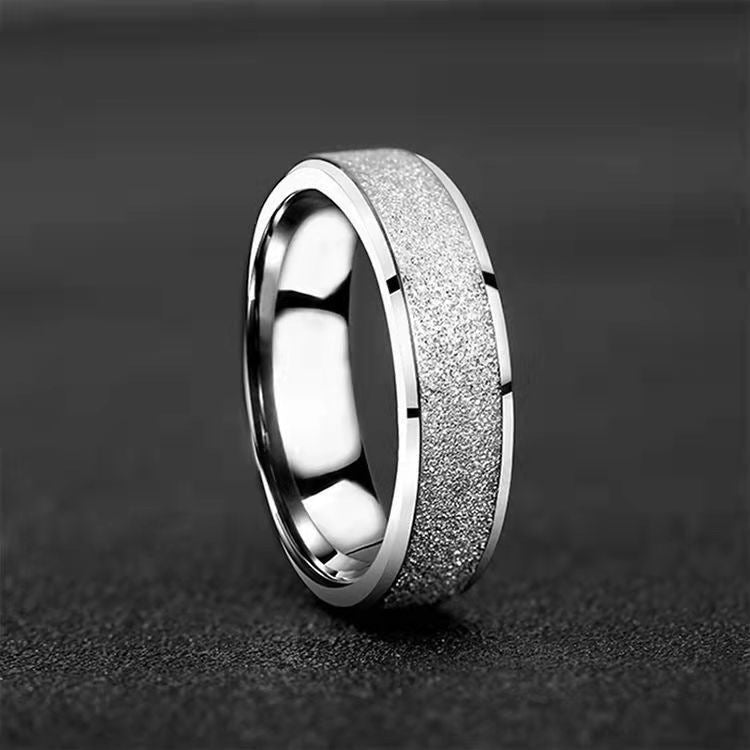 Cross-border Hot Frosted Ring Men's Titanium Steel Non-fading Index Ring Black Single Social All-match Student Bracelet