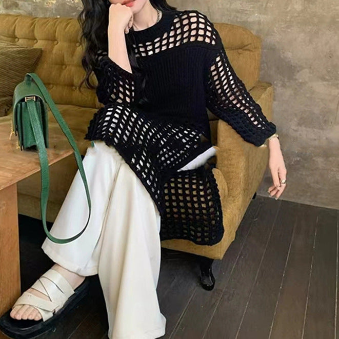 arwen &ajh group مجموعة اروين 2024 Spring And Autumn New Style Design Light Luxury Elegant Polyester Hollow Knitted Dress Women's Gauze Mesh Skirt Trend