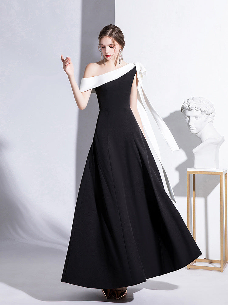 arwen&ajh مجموعة أروين التجارية 2024 Black Evening Dress Women's 2024 Summer New Arrival One-Shoulder Socialite Elegant Banquet Dress Slim Long Daily Dress