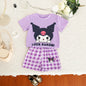 مجموعة اروين arwen&ajh group Summer New 2024 Girls Casual Cartoon Suit Baby Cute Loose T-shirt Plaid Shorts Suit