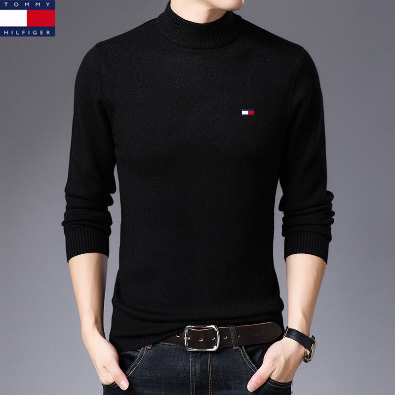 مجموعة أروين ARWEN& AJH GROUP 2024 New  American Genuine Goods Tommy Tommy Half Turtleneck Sweater Men's Knitted Men's Casual Autumn And Winter New Thickened Sweater Men