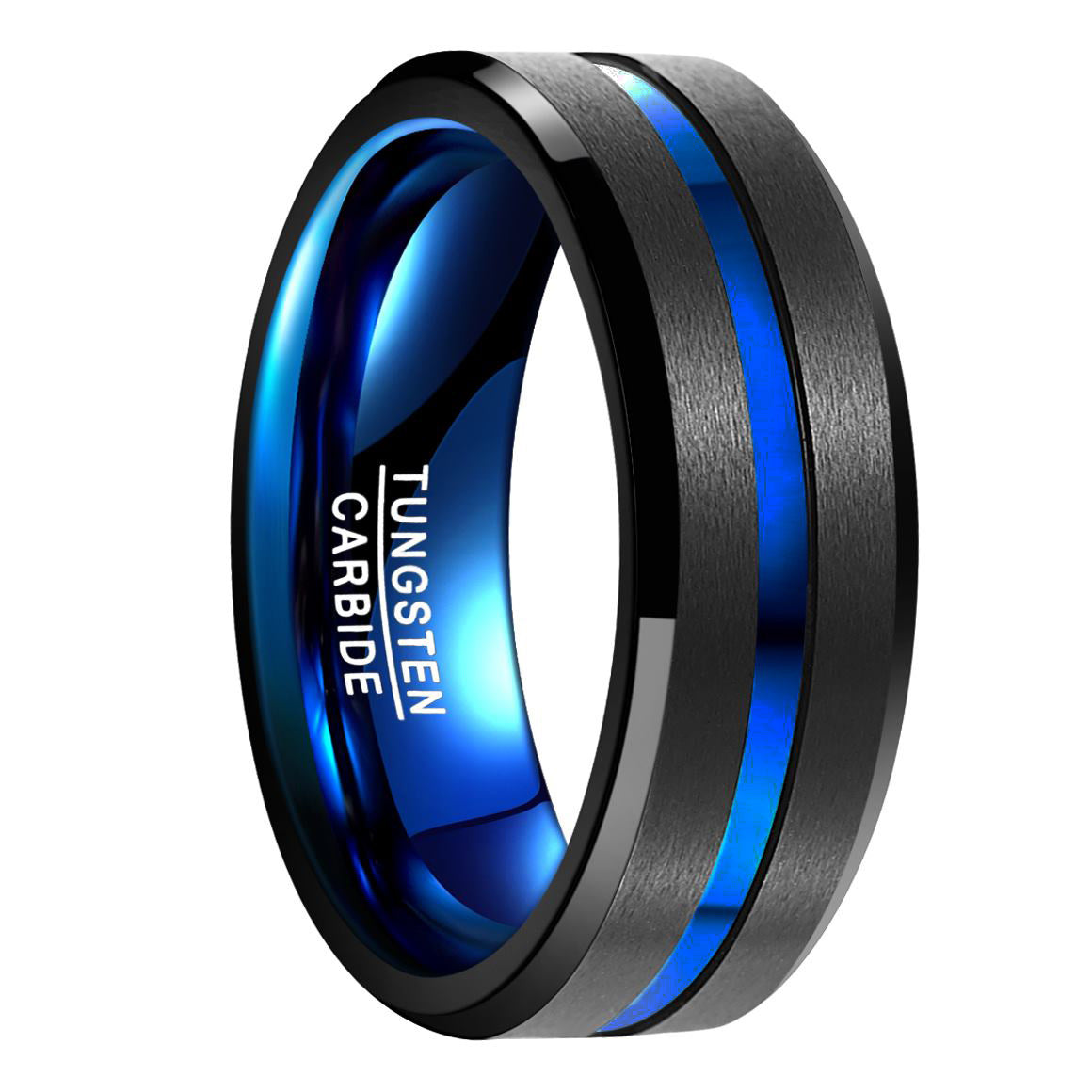 Men's Tungsten Steel Ring In Stock One-piece Delivery 8mm Wide Vacuum Electroplating Black Blue Two-color Tungsten Steel Ring Us Size