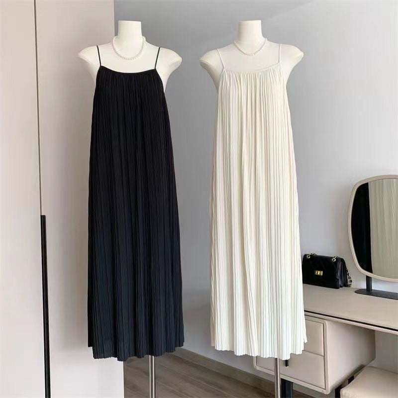 arwen&ajh مجموعة أروين التجارية 2024 Women's Pleated Slip Skirt For Summer 2024 High-end Elegant Slim-fit Dress Loose French Style Light Luxury Solid Color Long Skirt