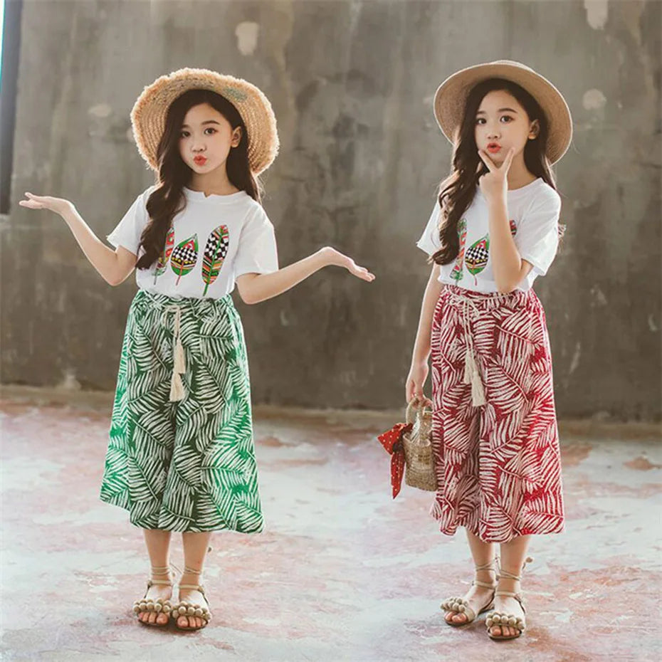 Summer 2023 Baby Girls Clothes Sets Outfits Kids Clothes Short Sleeve +Pants Children Clothing Set 3 4 5 6 7 8 9 10 11 12 Years