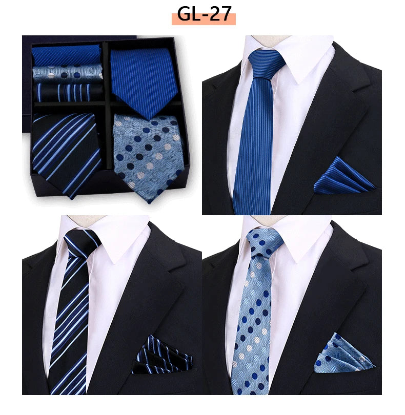 Luxury Men's Tie 3 Sets In Gift Box Paisley Striped Necktie Handkerchief For Men Gravata Wedding Formal Clothing Accessories