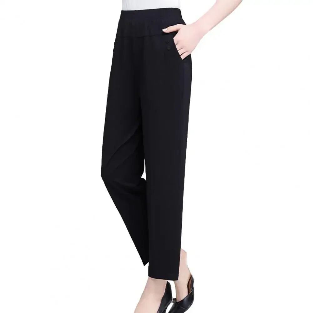 Big Size 5XL Women Casual Straight Pants Spring Summer Thin Loose Elastic High Waist Fashion Diamonds Pocket New Female Trousers