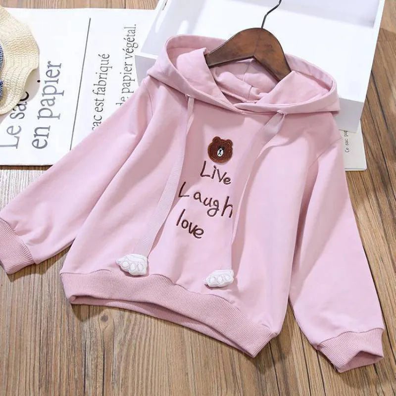 4 6 8 10 12 Years Girls Clothing Sets Cotton Cartoon Little Bear Hoodies + Pleated Skirt 2Pcs Suit For Children Birthday Present