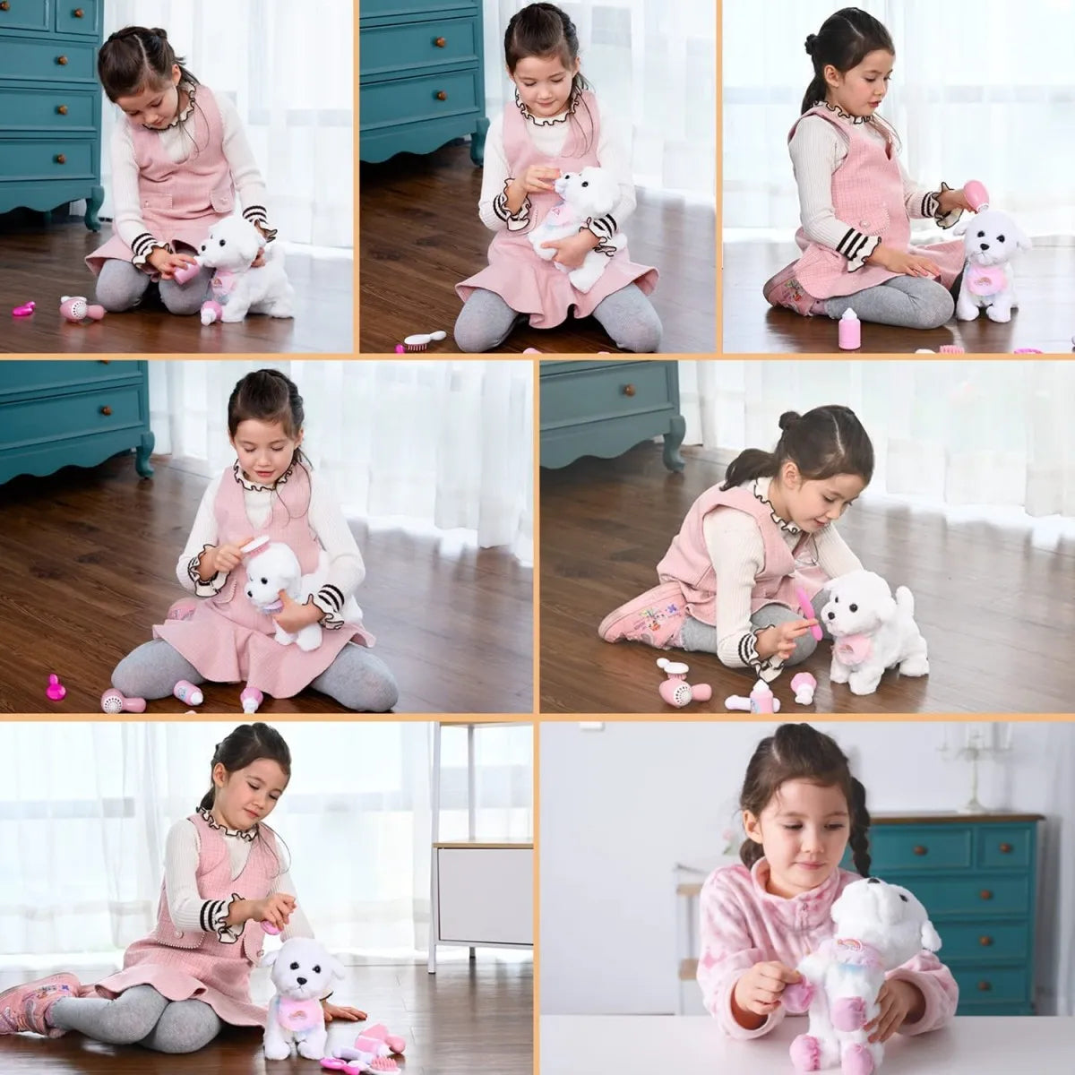 Plush Puppy Electronic Interactive Toy for Kid Shake Tail Pretend Dress Up Stuffed Dog Walking Barking Toy Dog with Leash