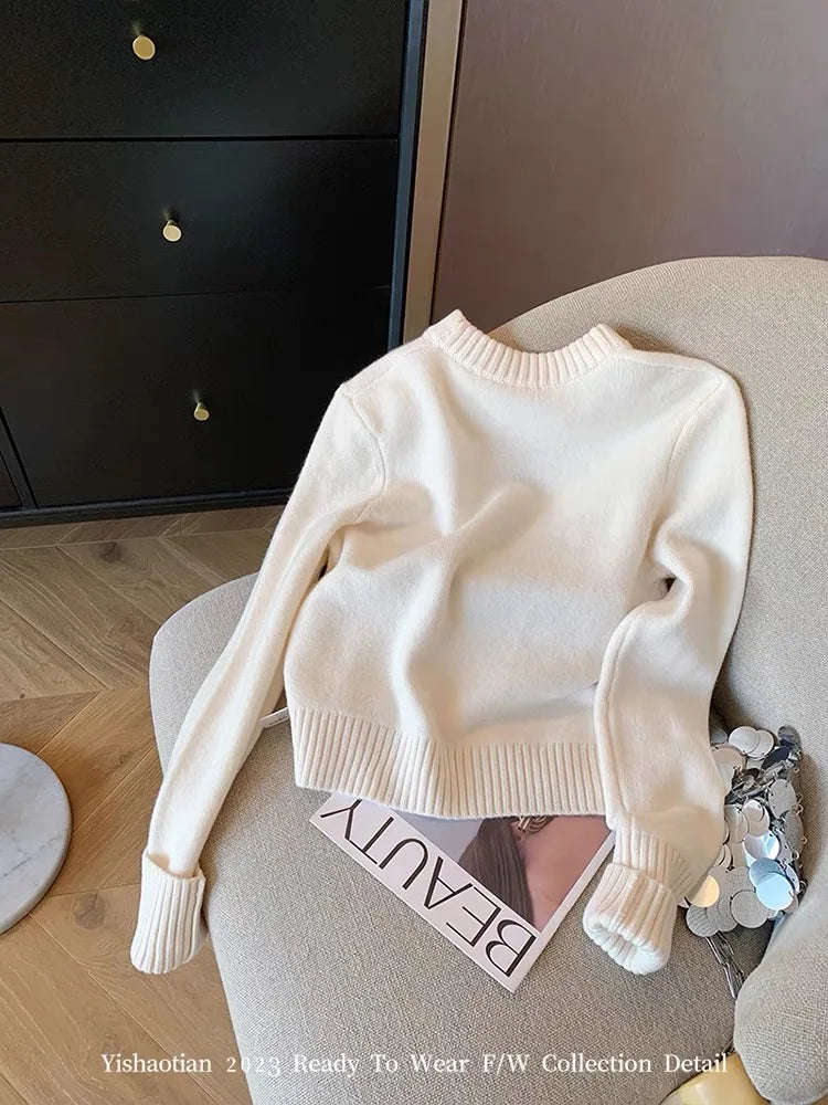 Letters Embroidery Round Neck Pullover Sweater For Women Autumn Spring 2024 Casual Loose Knitted Tops Streetwear F447