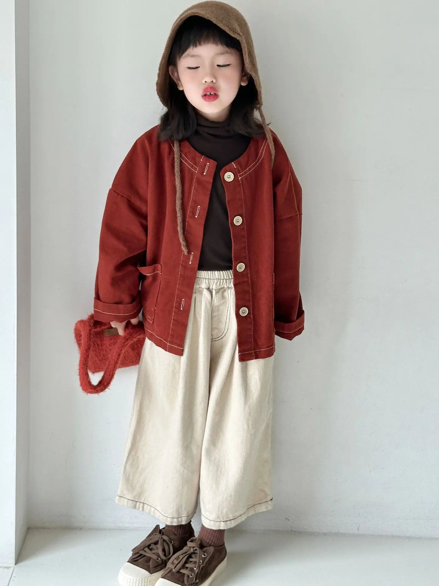 2024 Spring/Autumn Korean Children's Clothing New Retro Wide Jacket for Unisex Boys and Girls  Casual Loose Pants