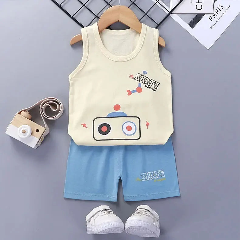 Children Sets Kids Clothes Boys Girls Vest Suit  Summer Children's Clothing baby Cotton T-Shirts Shorts Tank Top Sleeveless