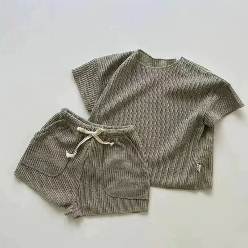 Summer Boys Girls Clothing Sets Korean Infant Young Children's Casual Short-Sleeved Loungewear Suit Baby Loose Knitted Set