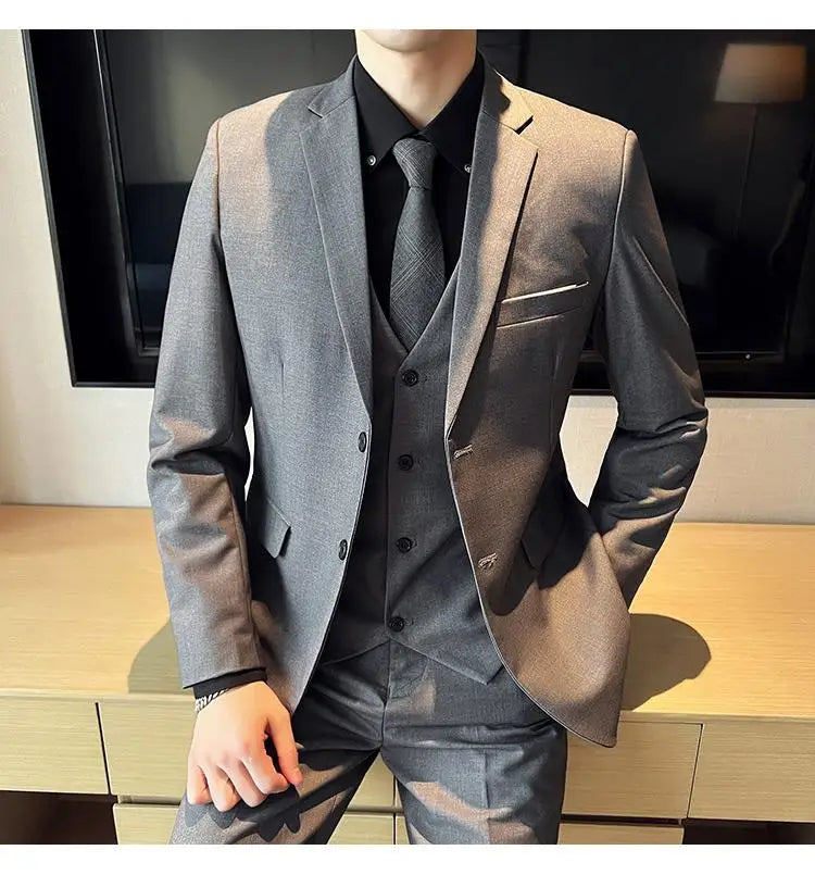 2023High-quality solid color (suit + vest + trousers) Men's business formal suit 3/2 business suit bridegroom and best man