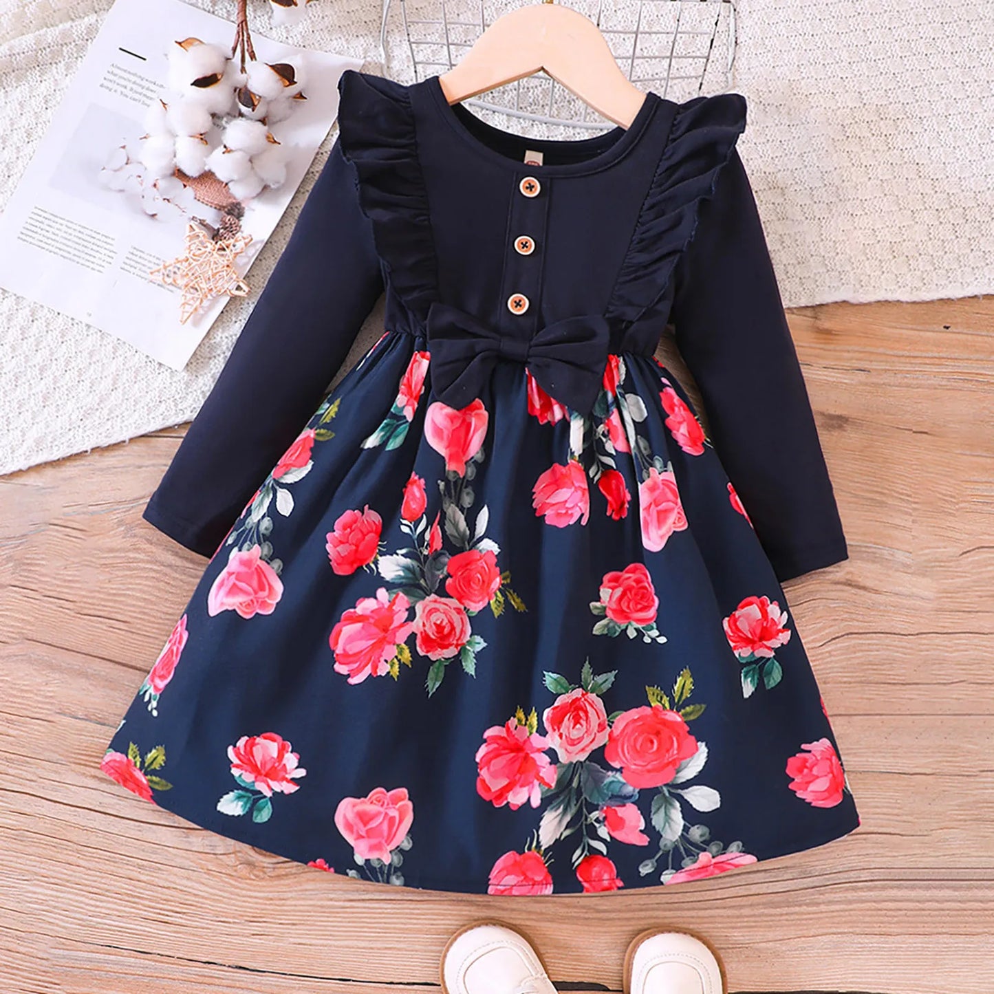 Winter Kids Dresses For Girls From 2 to 7 years Long Sleeve Floral Princess Dress Party Fall Winter Toddler Girl Clothes Dressy