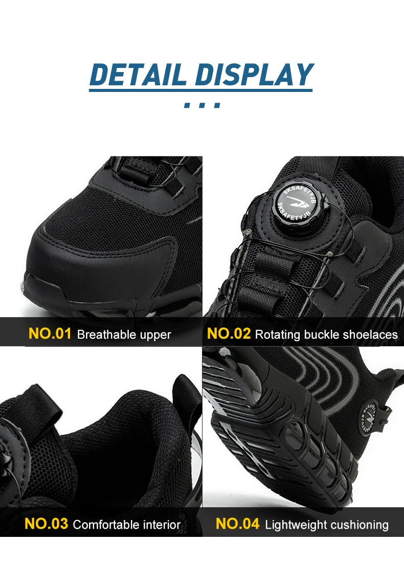 Rotating Button Safety Shoes Men Work Sneakers Indestructible Shoes Puncture-Proof Protective Shoes Work Boots Steel Toe Shoes