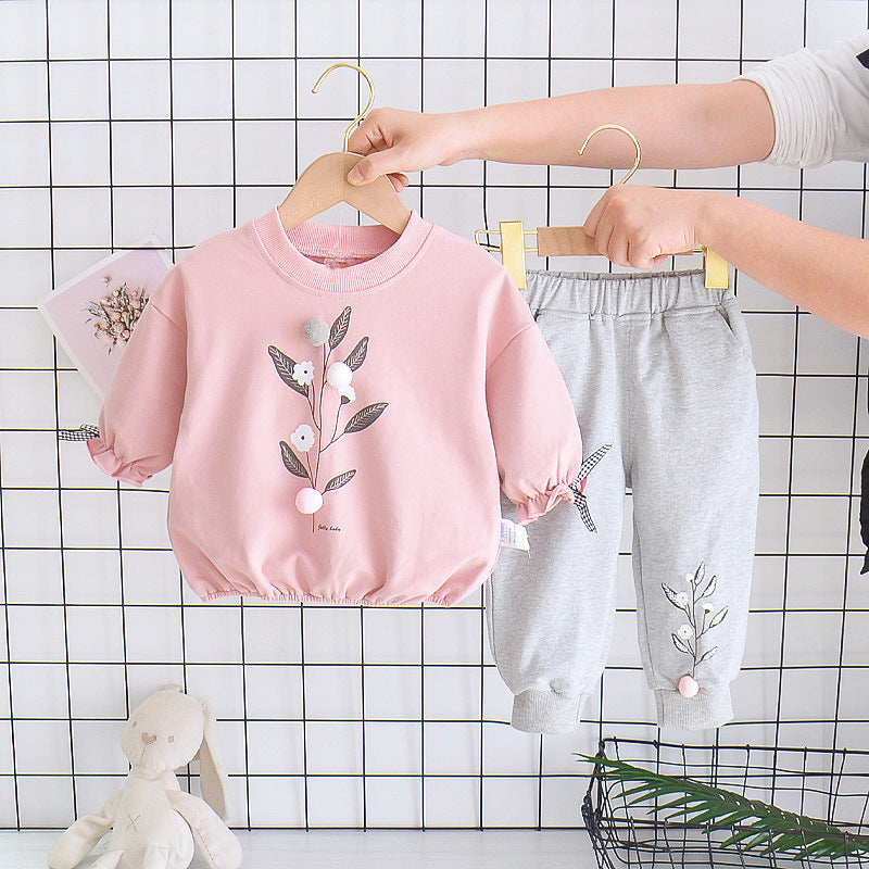 Autumn Baby Girl Clothes Set Infant Tracksuit Children Long Sleeve Sweater Top and Sport Pant Suit Flower Outfits Loungewear