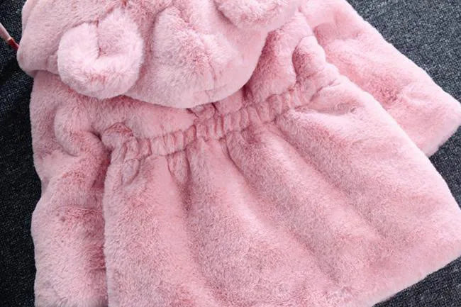 Winter Plush Imitation Fur Girls Jacket Keeping Warm Hooded Outerwear For Kids 1-8 Years Christmas Present Children Coat