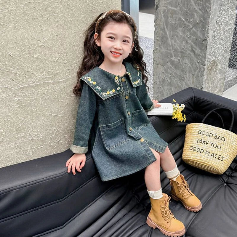 1-9Years Toddler Kids Denim Dresses for Girls Long Sleeve Princess Dress Children Clothing Baby Fall Jean Dress Infant Outfits