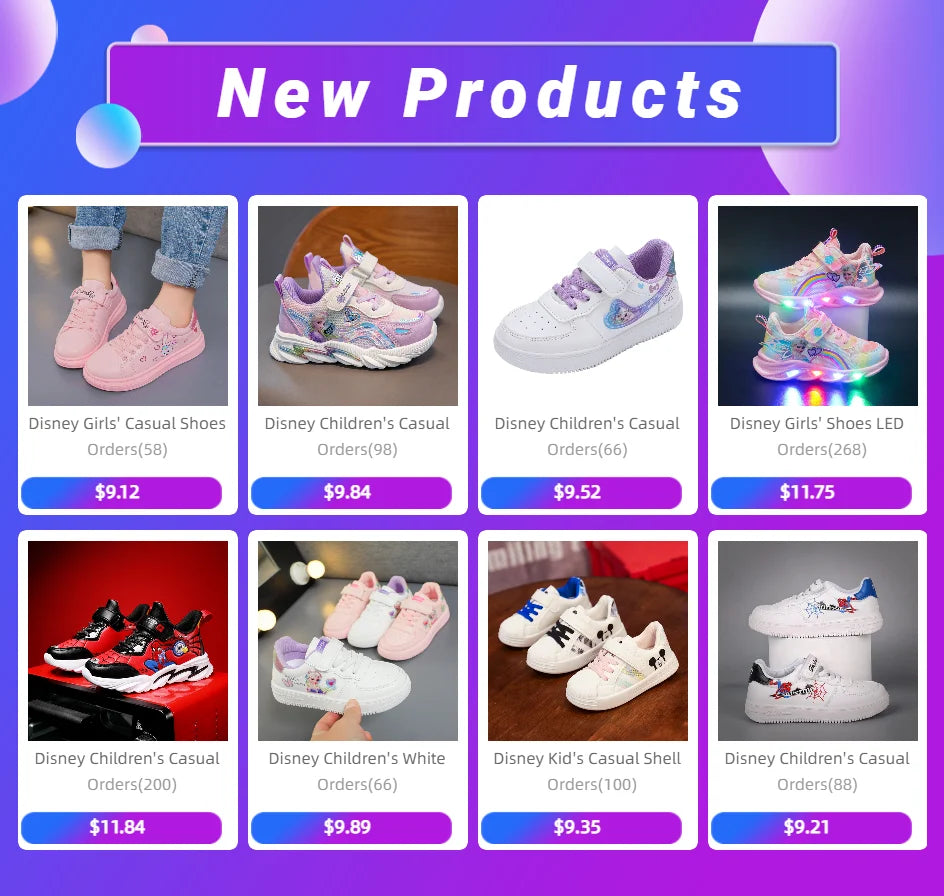 Disney Children's Casual Shoes Girls' Sneakers Mesh Priness Elsa Frozen Fashion Children's Breathable Running Shoes Size 21-38