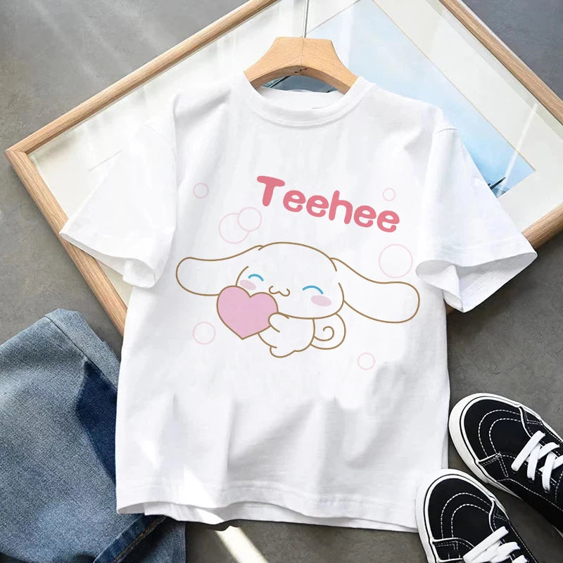 Tshirt Cinnamoroll Children's T-shirt Kawaii T Shirt Sanrio Anime Cartoon Children Casual Clothes Y2k Tee Shirt Kid Girl Boy Top